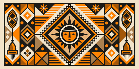 Vibrant african pattern background with seamless geometric design, traditional print and colorful tribal motif, perfect as an artistic backdrop or ethnic textile vector illustration
