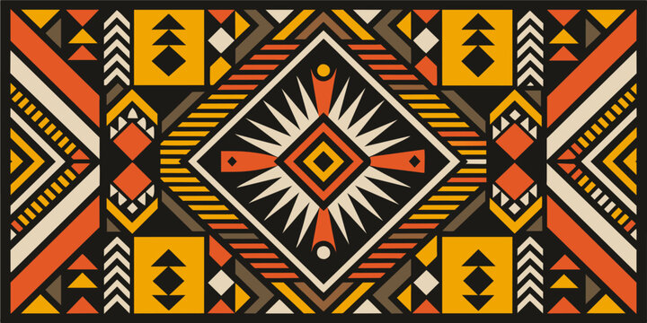 African background with geometric traditional pattern. Africa culture ethnic ornament for fabric or textile. Geometric african pattern featuring tribal motifs in earthy tones