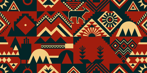 Vibrant geometric african pattern background with abstract design and traditional ethnic print in vibrant colors. Perfect for textile. Cultural art. Wallpaper. Fabric