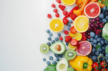 fruit and vegetables on white background 