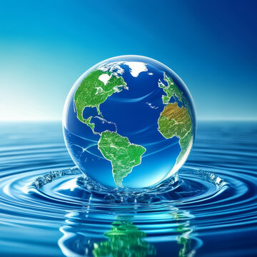 Earth globe in water. 3D illustration. Global business concept.