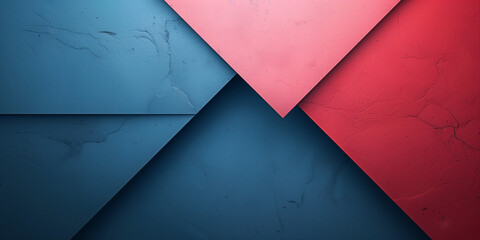 Geometric abstract background. Red and blue bright colors. Abstract horizontal banner. Graphic design poster. Digital artwork raster bitmap. AI artwork.
