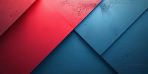 Poster Geometric abstract background. Red and blue bright colors. Abstract horizontal banner. Graphic design poster. Digital artwork raster bitmap. AI artwork. © Oxana