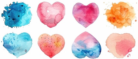 A set of watercolor hearts with different colors and sizes - obrazy, fototapety, plakaty