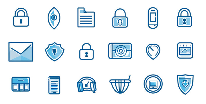 Digital Security and Privacy Icon Set isolated on transparent background