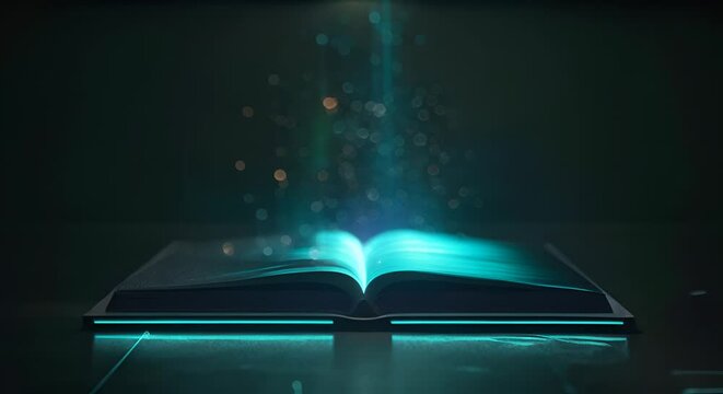 A sleek, dark render of a digital book opening to reveal a holographic innovation award