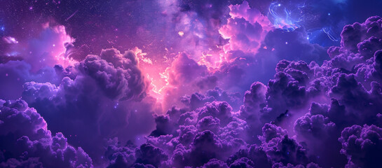 Fototapeta na wymiar Majestic purple night sky and clouds infused with stardust