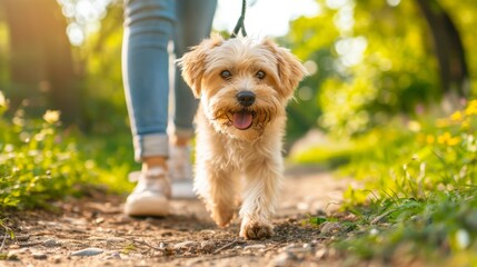Dog walking in a virtual safe park, cybersecurity keeps pets free from online threats