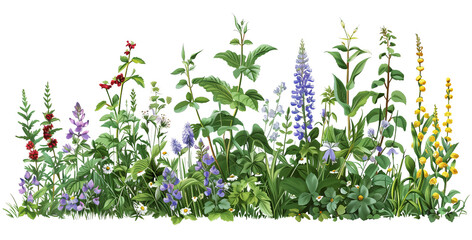 Set of wild flowers isolated on transparent background