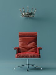 A minimalist representation of a floating crown above an executive seat embodies business prowess and triumphant leadership.