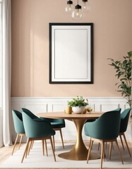 Close-up frame mockup in dining room interior, 3d rendering