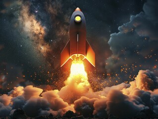 The soaring rocket symbolizes the meteoric rise of startups in the dynamic business landscape.