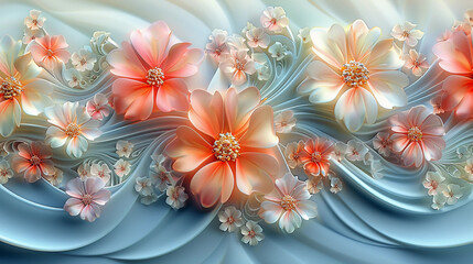 abstract fractal background with pearls and flowers