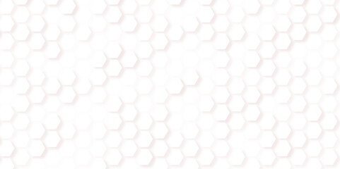 White three-dimensional illuminated hexagonal background. Realistic abstract honeycomb background. Vector illustration.