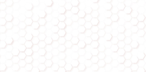 White three-dimensional illuminated hexagonal background. Realistic abstract honeycomb background. Vector illustration.
