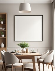 Close-up frame mockup in dining room interior, 3d rendering