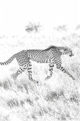 Naklejka premium A cheetah energetically dashes through a field of tall grass in pursuit of prey, showcasing its incredible speed and agility
