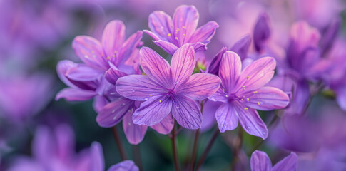 Close-up of purple hydrangea flowers with morning dew