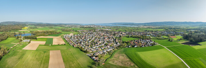 Luftbild, Panorama, Ortsansicht von Böhringen, Ortsteil der Stadt Radolfzell am Bodensee