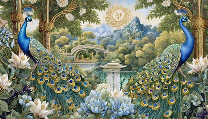 Regal Reverie: Chinoiseries Peacock in the Royal Garden