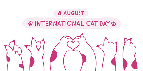 Cute cats and funny kitten doodle vector set. 8th of august Happy international cat day characters design collection with flat  and outlined pastel color in different poses