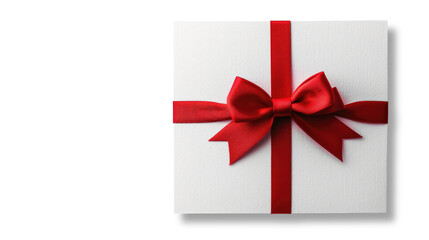 White gift with red ribbon on transparent background
