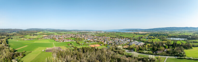 Fototapeta na wymiar Luftbild, Panorama, Ortsansicht von Böhringen, Ortsteil der Stadt Radolfzell am Bodensee