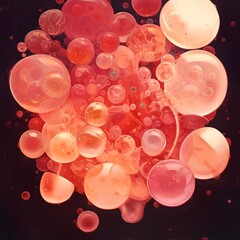Captivating Bacterial Spore Formations in Vibrant Translucent Bubbles of Fluid Dynamics - obrazy, fototapety, plakaty