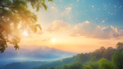 Magic blur bokeh nature morning light on summer sky background idea peaceful occasion Christianity, love, and faith in the Holy Spirit - obrazy, fototapety, plakaty