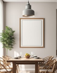 Close-up frame mockup in dining room interior, 3d rendering