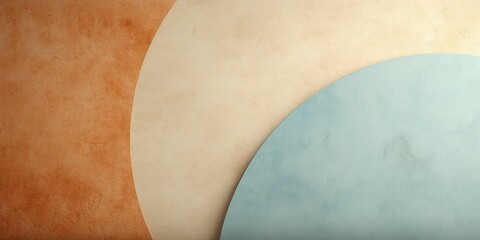 秋用の抽象横長バナー。オレンジ背景に薄青緑とベージュの円の一部