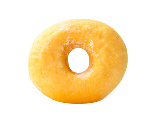 Top view of single sugar glazed cinnamon donut isolated with clipping path in png file format