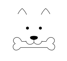 Vector isolated sheepdog dog with bone head face muzzle portrait front view colorless black and white contour line easy drawing