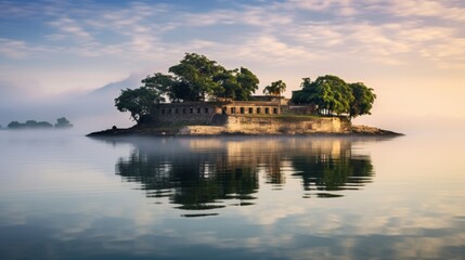 Obraz premium Peaceful morning scene at island fortress