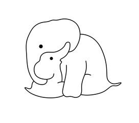 Vector isolated mother elephant with baby elephant family colorless black and white contour line easy drawing