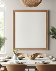 Close-up frame mockup in dining room interior, 3d rendering