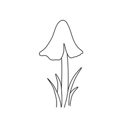 Vector isolated one single simple toad mushroom in a grass colorless black and white contour line easy drawing