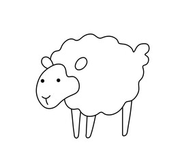 Vector isolated one single cute cartoon white sheep curly side view colorless black and white contour line easy drawing