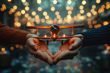 Vintage model airplane hanging from the ceiling, capturing the spirit of aviation and inspiring dreams of flight. - obrazy, fototapety, plakaty
