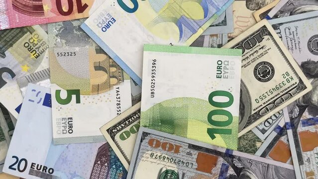 cash money american dollar and euro banknotes background, Income, winner and Business concept, table full of money.