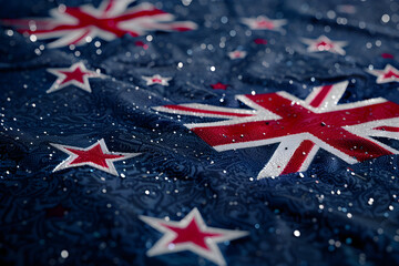 National Flag of New Zealand Showing Union Jack and Southern Cross Constellation 