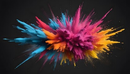 Colored powder explosion on a transparent background. Abstract closeup dust on the backdrop. Colorful explode. ai generate - obrazy, fototapety, plakaty