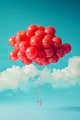Red balloons in the sky, summer concept.