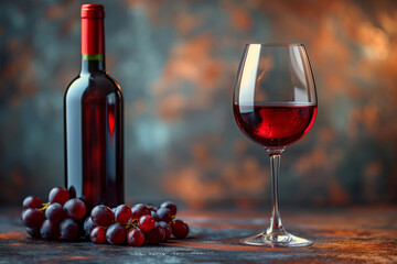 A Glass and Bottle of Premium Red Wine, Celebrating Traditional Winemaking and Modern Enjoyment Together