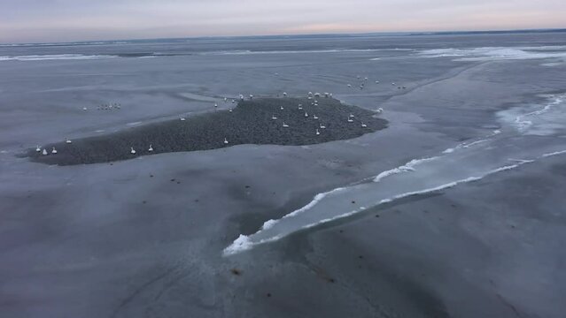 Frozen Bay of Puck near Kuznica at sunset, Hel Peninsula. Poland