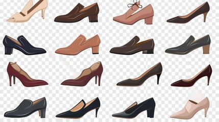 Assorted classic formal shoes cutouts with transparent background in various styles and colors