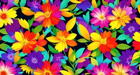 Fototapeta na wymiar A colorful floral pattern on a black background.