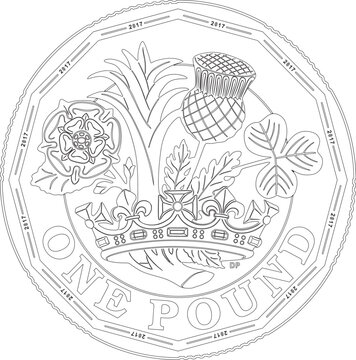 One pound coin line art vector design.