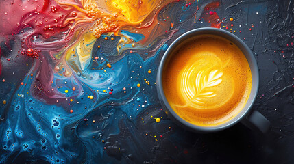  The beauty of a universe coffee in a colored cup liquid color design background that sparks creativity