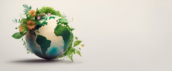 Earth with Flourishing Foliage on Minimalist Backdrop. generative ai